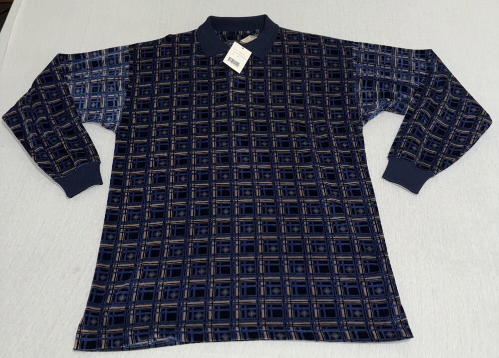 Evan-Picone Sport XL Men’s 90’s Retro Velour Long Slv Collared Polo Vintage NWT
